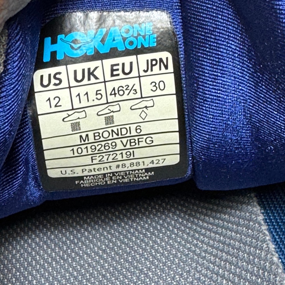 Hoka One One Bondi 6 Mens SZ 12 Running Shoes Vapor Blue Frost Gray 1019269 VBFG - Picture 5 of 6